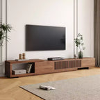 Mobile TV allungabile da 78,54 pollici con 2 cassetti, 2 ante, uno scomparto aperto, massimo 120 pollici, colore noce e moderno