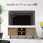 Mobile TV moderno di metà secolo da 55" con anta scorrevole per TV fino a 60", centro multimediale con vani portaoggetti e ripiani, marrone