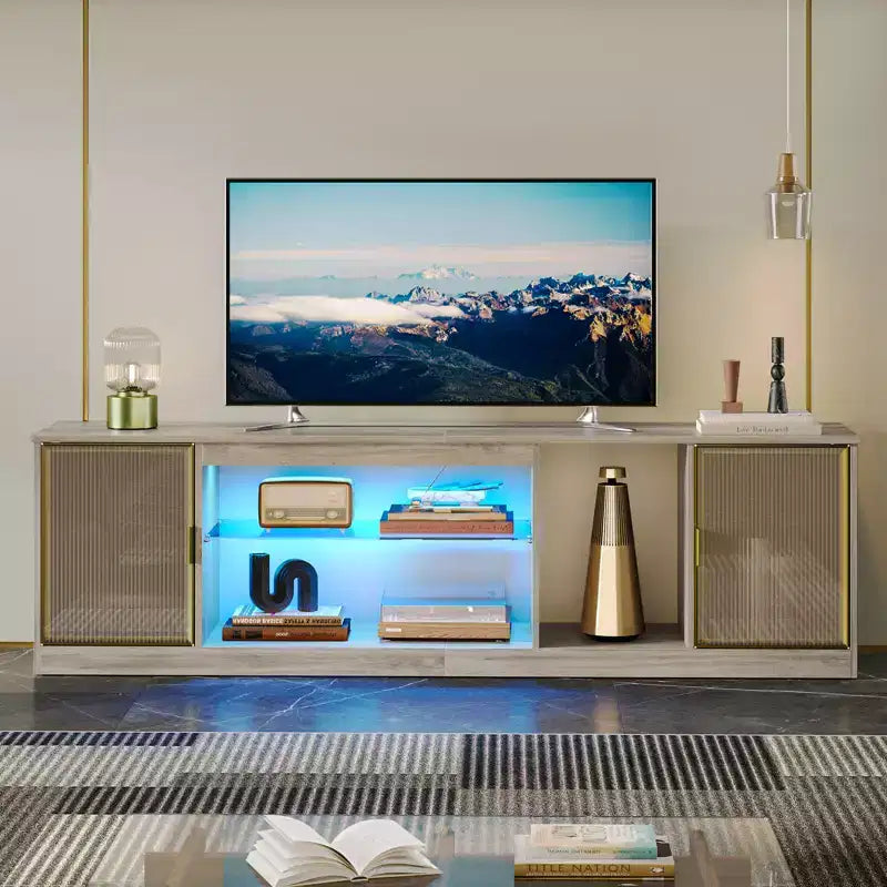 Mobile TV a LED per TV fino a 75 pollici, Centro di Intrattenimento con Cassetto e Ripiani Portaoggetti