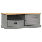 vidaXL Solid Pine Wood Entertainment Center VIGO - Gray TV Stand with Drawer, Metal Accents, 41.7x15.7x15.7 Inches, Ideal for Living Room and Bedroom