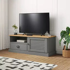 Mobile TV in Legno Massello di Pino - Supporto TV Grigio con Cassetto, Dettagli in Metallo, 106x40x40 cm, Ideale per Soggiorno e Camera da Letto