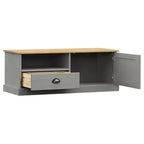 Mobile TV in Legno Massello di Pino - Supporto TV Grigio con Cassetto, Dettagli in Metallo, 106x40x40 cm, Ideale per Soggiorno e Camera da Letto