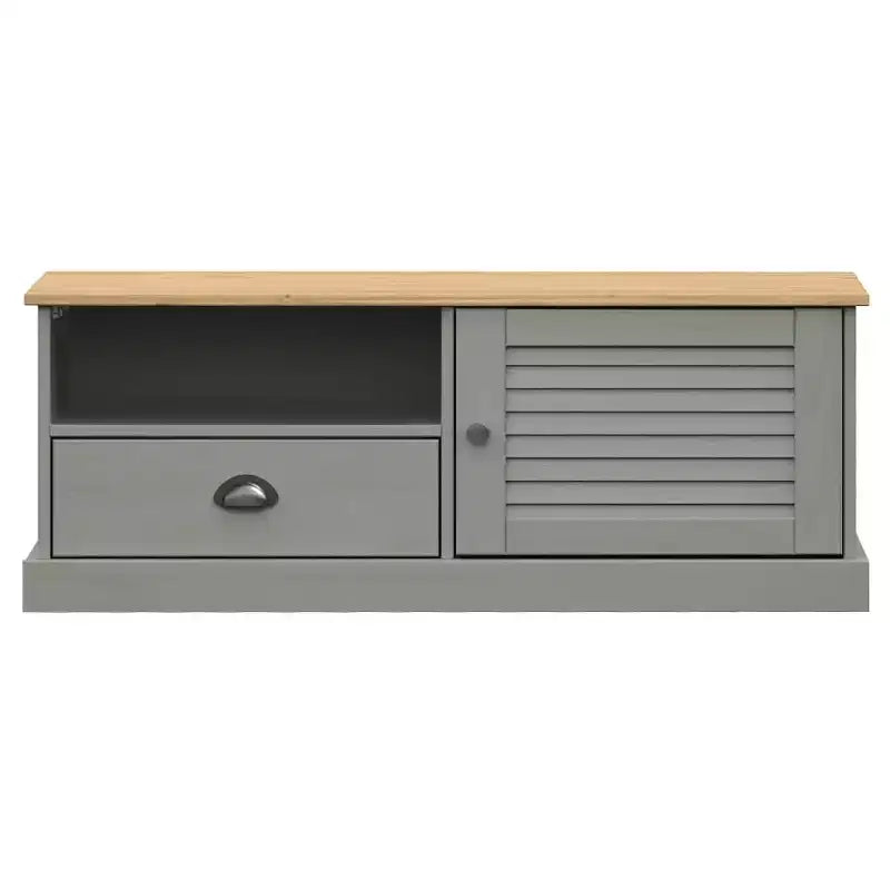 Mobile TV in Legno Massello di Pino - Supporto TV Grigio con Cassetto, Dettagli in Metallo, 106x40x40 cm, Ideale per Soggiorno e Camera da Letto