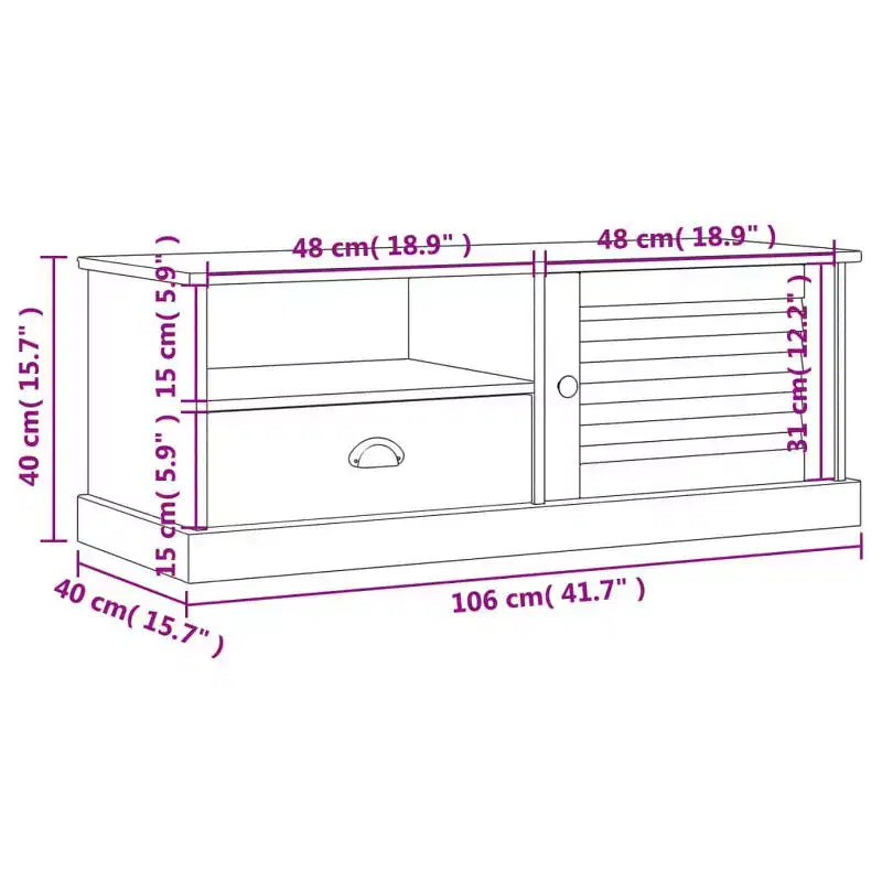Mobile TV in Legno Massello di Pino - Supporto TV Grigio con Cassetto, Dettagli in Metallo, 106x40x40 cm, Ideale per Soggiorno e Camera da Letto