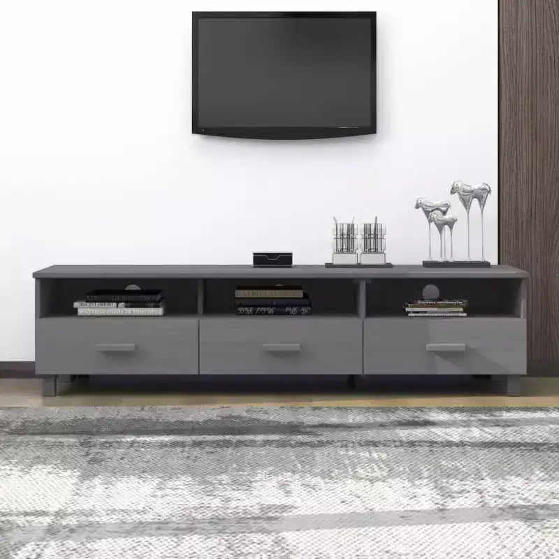 Mobile TV grigio scuro - Mobile TV in legno massiccio di pino con cassetti e scomparti - Pratica fessura posteriore per la gestione dei cavi