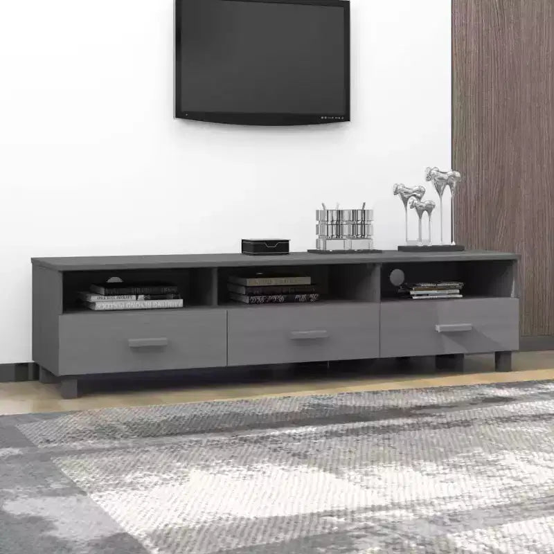 Mobile TV grigio scuro - Mobile TV in legno massiccio di pino con cassetti e scomparti - Pratica fessura posteriore per la gestione dei cavi