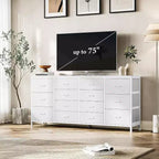 Cassettiera a 14 cassetti Porta TV con Presa di Corrente, Mobile TV in Tessuto da 63 Pollici per TV da 65-75 Pollici, Contenitore per Camera da Letto e Soggiorno