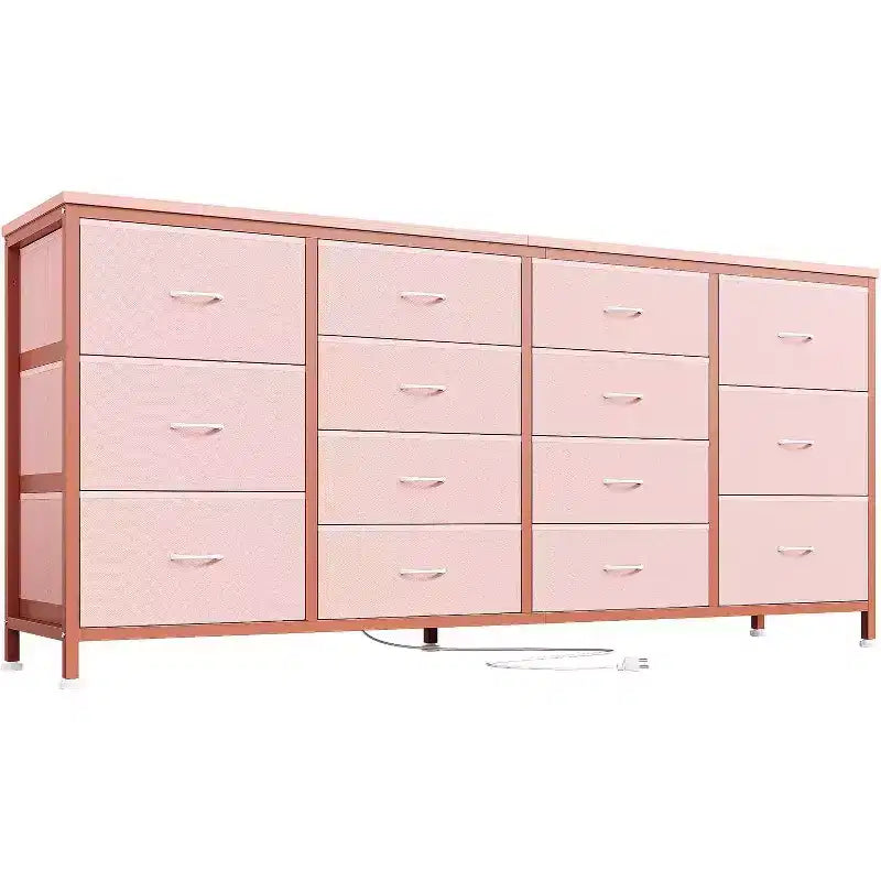 Acekool 14 Drawer Dresser TV Stand with Power Outlet, 63 Inch Fabric Entertainment Center for 65-75 Inch TV, Storage for Bedroom & Living Room