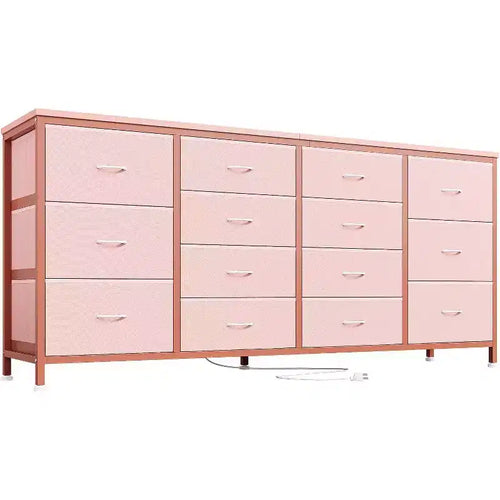 Acekool 14 Drawer Dresser TV Stand with Power Outlet, 63 Inch Fabric Entertainment Center for 65-75 Inch TV, Storage for Bedroom & Living Room