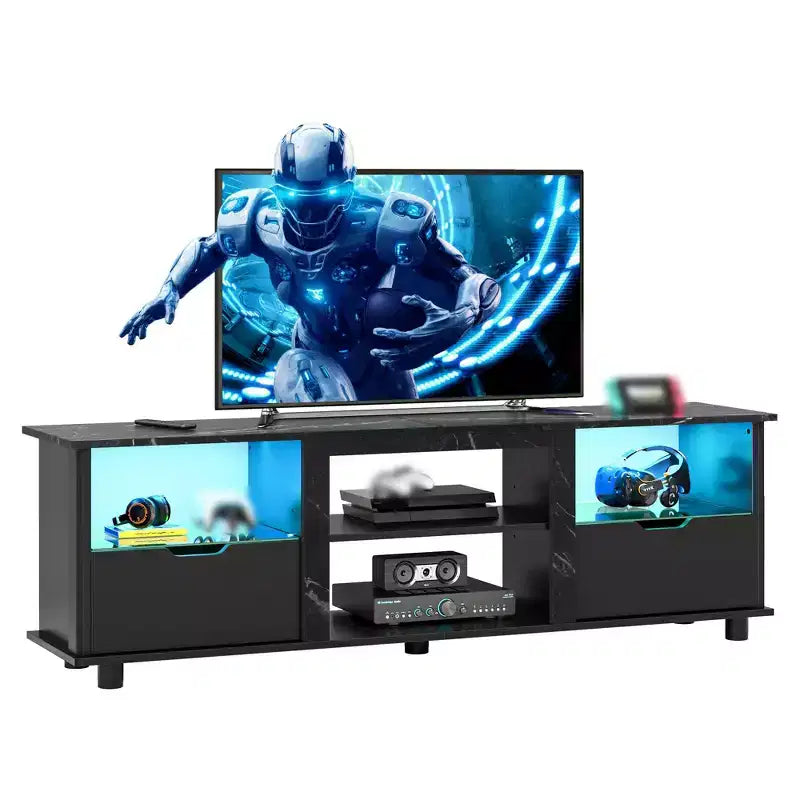 Mobile TV da 70 pollici con luci a LED, centro di intrattenimento per TV fino a 75 pollici, mobile consolle TV con cassetti e ripiani regolabili