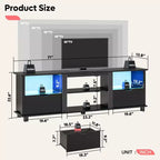 Mobile TV da 70 pollici con luci a LED, centro di intrattenimento per TV fino a 75 pollici, mobile consolle TV con cassetti e ripiani regolabili