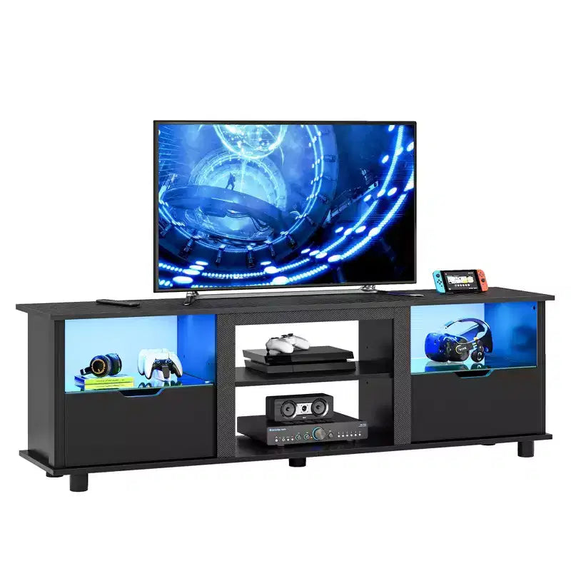 Mobile TV da 70 pollici con luci a LED, centro di intrattenimento per TV fino a 75 pollici, mobile consolle TV con cassetti e ripiani regolabili