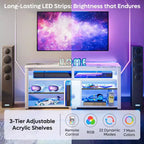 Mobile TV alto, Centro di intrattenimento a LED da 55 per TV fino a 65 pollici, Console TV da gaming con contenitore per PS5, Centro multimediale con ripiani regolabili