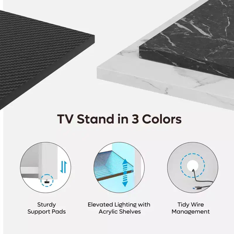 Mobile TV alto, Centro di intrattenimento a LED da 55 per TV fino a 65 pollici, Console TV da gaming con contenitore per PS5, Centro multimediale con ripiani regolabili