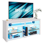 Mobile TV alto, Centro di intrattenimento a LED da 55 per TV fino a 65 pollici, Console TV da gaming con contenitore per PS5, Centro multimediale con ripiani regolabili