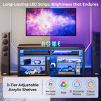 Mobile TV alto, Centro di intrattenimento a LED da 55 per TV fino a 65 pollici, Console TV da gaming con contenitore per PS5, Centro multimediale con ripiani regolabili