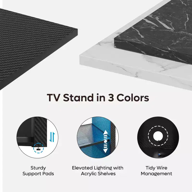 Mobile TV alto, Centro di intrattenimento a LED da 55 per TV fino a 65 pollici, Console TV da gaming con contenitore per PS5, Centro multimediale con ripiani regolabili