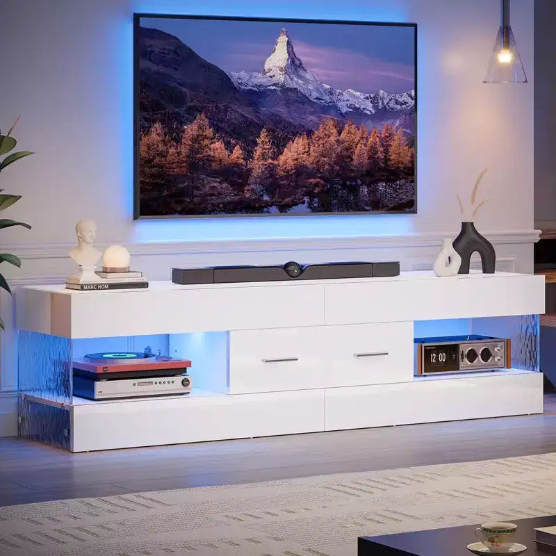Mobile TV Nero Lucido per TV fino a 65 pollici, Centro Intrattenimento a LED, Moderno Mobile TV con Cassetti Contenitore