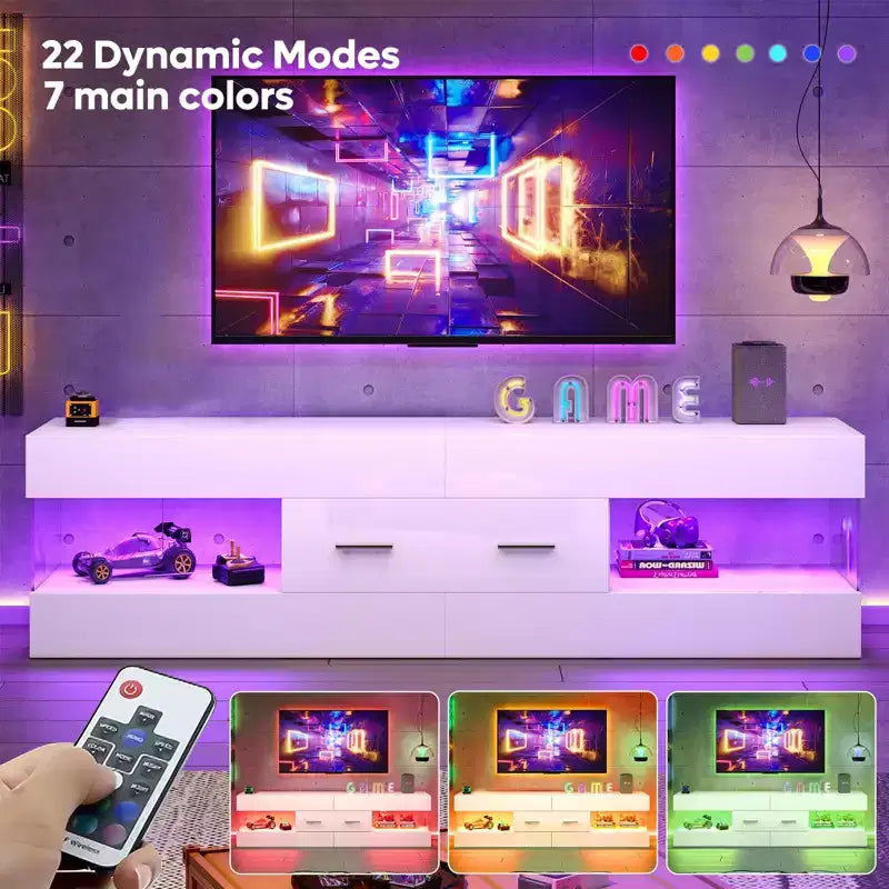 Mobile TV Nero Lucido per TV fino a 65 pollici, Centro Intrattenimento a LED, Moderno Mobile TV con Cassetti Contenitore