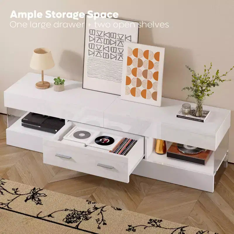 Mobile TV Nero Lucido per TV fino a 65 pollici, Centro Intrattenimento a LED, Moderno Mobile TV con Cassetti Contenitore