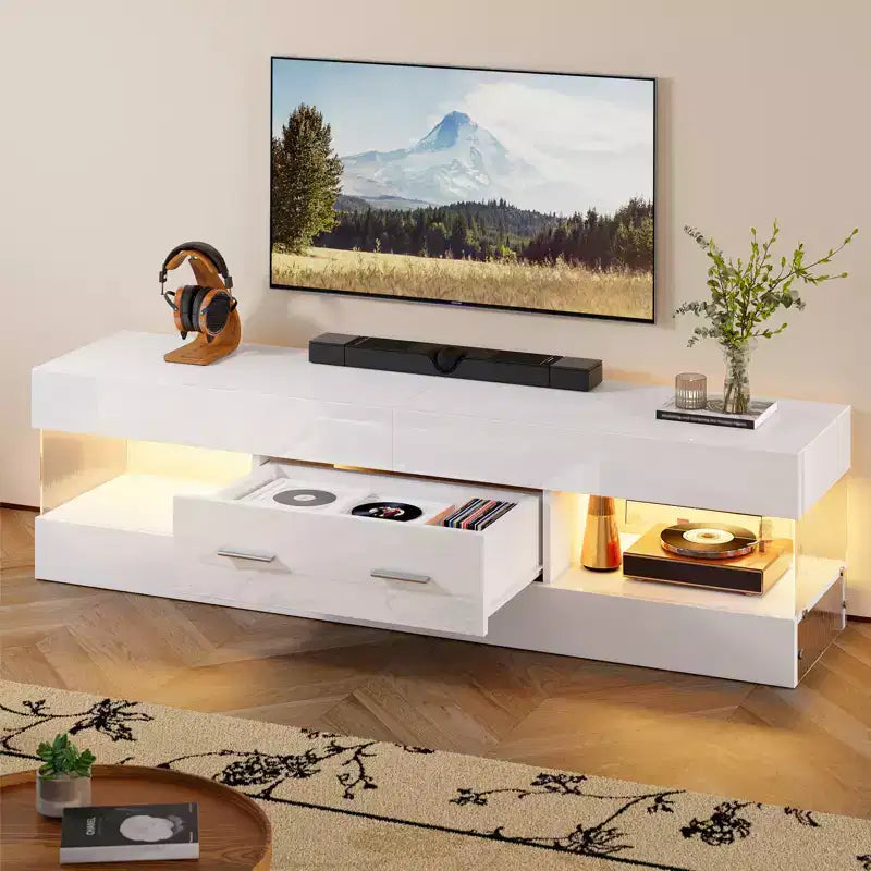 Mobile TV Nero Lucido per TV fino a 65 pollici, Centro Intrattenimento a LED, Moderno Mobile TV con Cassetti Contenitore