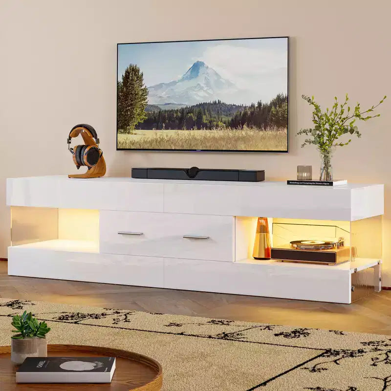 Mobile TV Nero Lucido per TV fino a 65 pollici, Centro Intrattenimento a LED, Moderno Mobile TV con Cassetti Contenitore