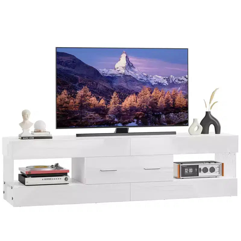 Mobile TV Nero Lucido per TV fino a 65 pollici, Centro Intrattenimento a LED, Moderno Mobile TV con Cassetti Contenitore