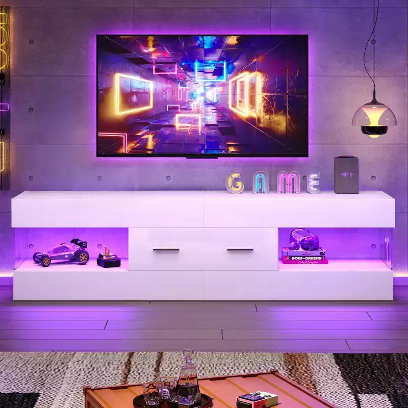 Mobile TV Nero Lucido per TV fino a 65 pollici, Centro Intrattenimento a LED, Moderno Mobile TV con Cassetti Contenitore