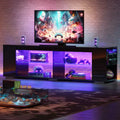 PINMOCO 70 inch High Glossy TV Stand for TVs up to 80 inch with LED and Adjust Side Shelves Entertainment Center