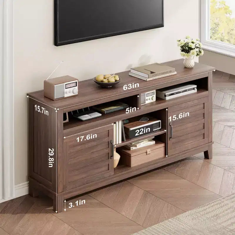 Mobile Porta TV da 65 pollici con mensole regolabili e 8 scomparti, armadietto a doppia anta semiaperto per soggiorno, camera da letto