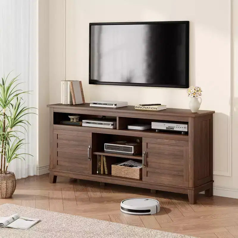 Mobile Porta TV da 65 pollici con mensole regolabili e 8 scomparti, armadietto a doppia anta semiaperto per soggiorno, camera da letto