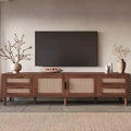 78 TV Stand for TVs up to 85, Media Console Cabinet with 4 Drawers & Rattan Doors, Modern Entertainment Center, Walnut - ModernLuxe