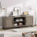 Mobile TV Mid Century Modern da 63" per TV fino a 80", Consolle Multimediale con Ante Push-Open, Scaffali Aperti