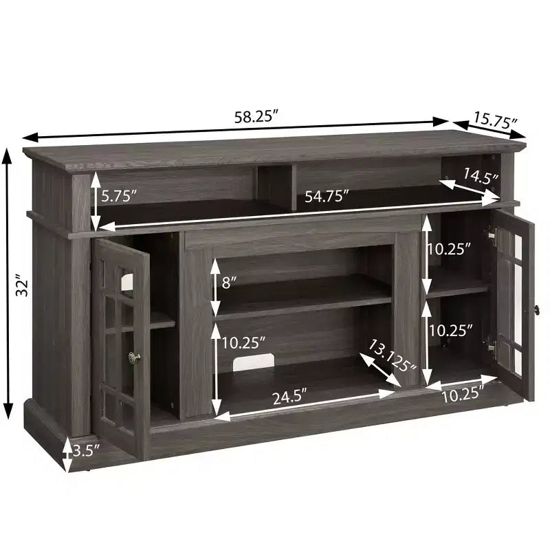 Mobile Porta TV Moderno, Tavolo Console per Intrattenimento Multimediale, con Armadietti Chiusi, Anta in Vetro e Ripiani Aperti, per Soggiorno