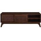 Mobile TV in Rattan Mid-Century Modern da 59 pollici per TV da 65 pollici, Mobile Console Multimediale con Gambe in Legno Massello e Ante in Rattan - Legno Scuro