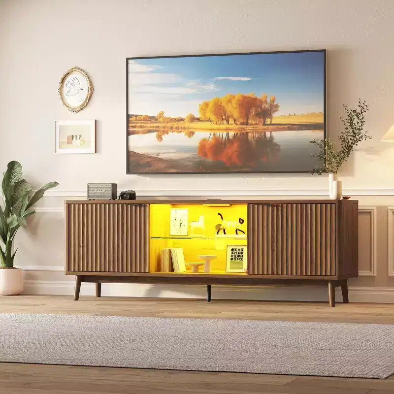 Mobile TV da 65'', centro d'intrattenimento con contenitore e ripiano regolabile, consolle TV per soggiorno, consolle multimediale moderna