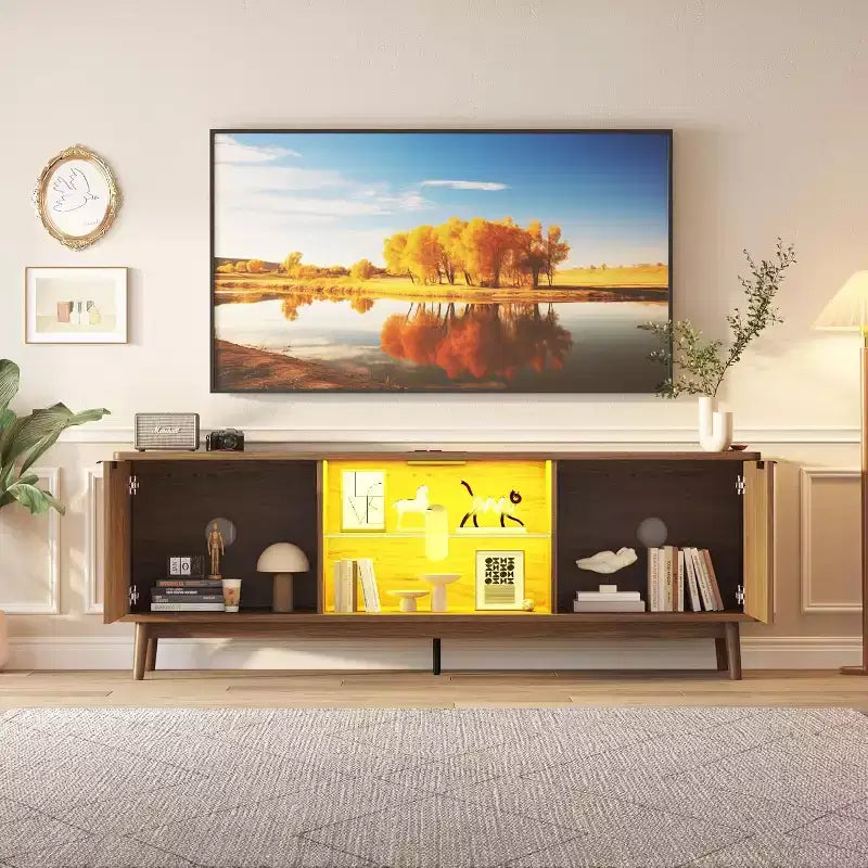 Mobile TV da 65'', centro d'intrattenimento con contenitore e ripiano regolabile, consolle TV per soggiorno, consolle multimediale moderna