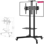 Carrello TV rotante per schermi da 32-65 pollici, supporto TV mobile regolabile con ruote, casa ufficio, nero