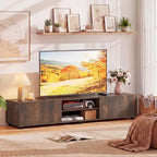 Mobile porta TV per televisori fino a 70 pollici, consolle multimediale con doppie ante e ripiani aperti Marrone rustico/Naturale/Bianco