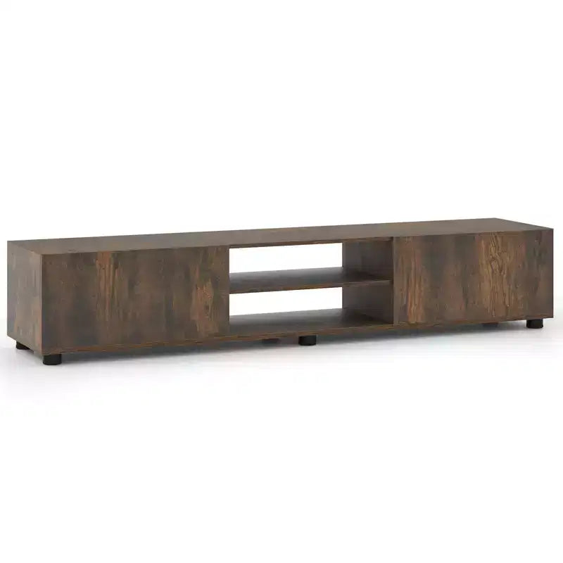 Mobile porta TV per televisori fino a 70 pollici, consolle multimediale con doppie ante e ripiani aperti Marrone rustico/Naturale/Bianco