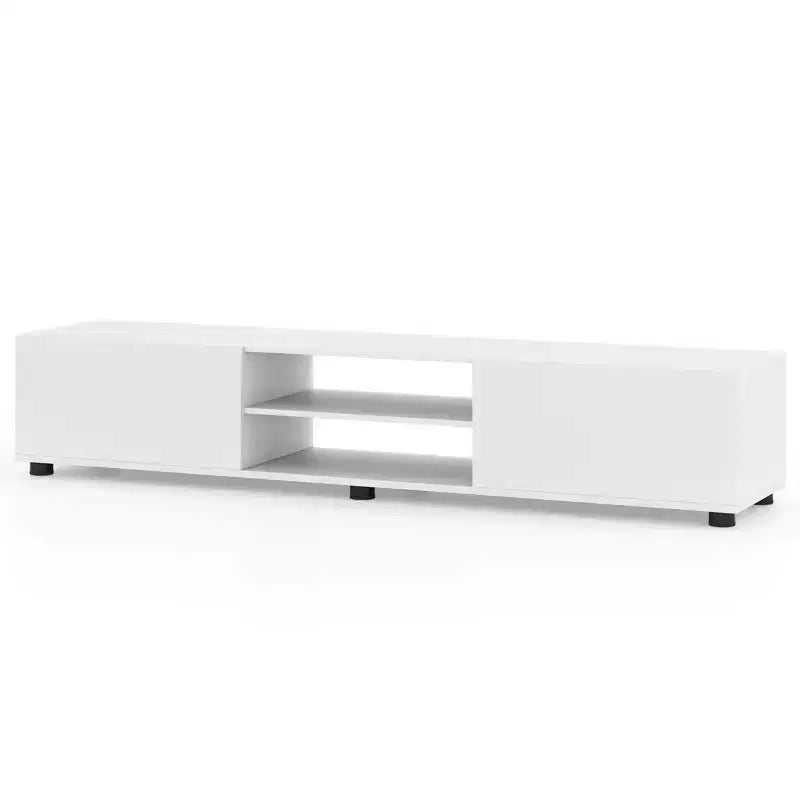 Mobile porta TV per televisori fino a 70 pollici, consolle multimediale con doppie ante e ripiani aperti Marrone rustico/Naturale/Bianco