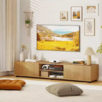 Mobile porta TV per televisori fino a 70 pollici, consolle multimediale con doppie ante e ripiani aperti Marrone rustico/Naturale/Bianco