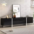 JVNOXK Modern Minimalist Black and White Rectangular TV Stand, a uniquely designed TV cabinet suitable for TVs under 80 inches, perfect living rooms