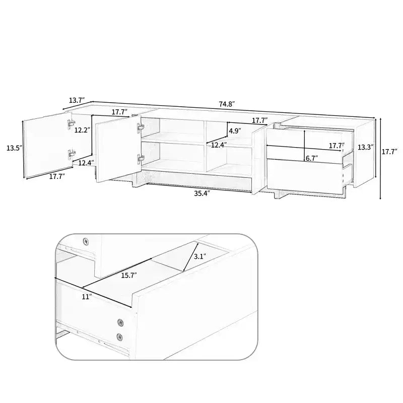 Mobile TV rettangolare moderno e minimalista bianco e nero, mobile TV dal design unico adatto per TV sotto gli 80 pollici, perfetto per i soggiorni