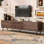 Mobile TV Mid-Century con 2 Cassetti, Tavolo Console Media per TV fino a 80'', Centro di Intrattenimento con Spazio di Archiviazione