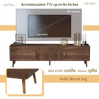 Mobile TV Mid-Century con 2 Cassetti, Tavolo Console Media per TV fino a 80'', Centro di Intrattenimento con Spazio di Archiviazione