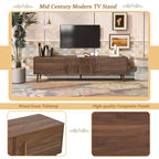 Mobile TV Mid-Century con 2 Cassetti, Tavolo Console Media per TV fino a 80'', Centro di Intrattenimento con Spazio di Archiviazione