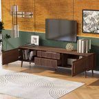 Mobile TV Mid-Century con 2 Cassetti, Tavolo Console Media per TV fino a 80'', Centro di Intrattenimento con Spazio di Archiviazione