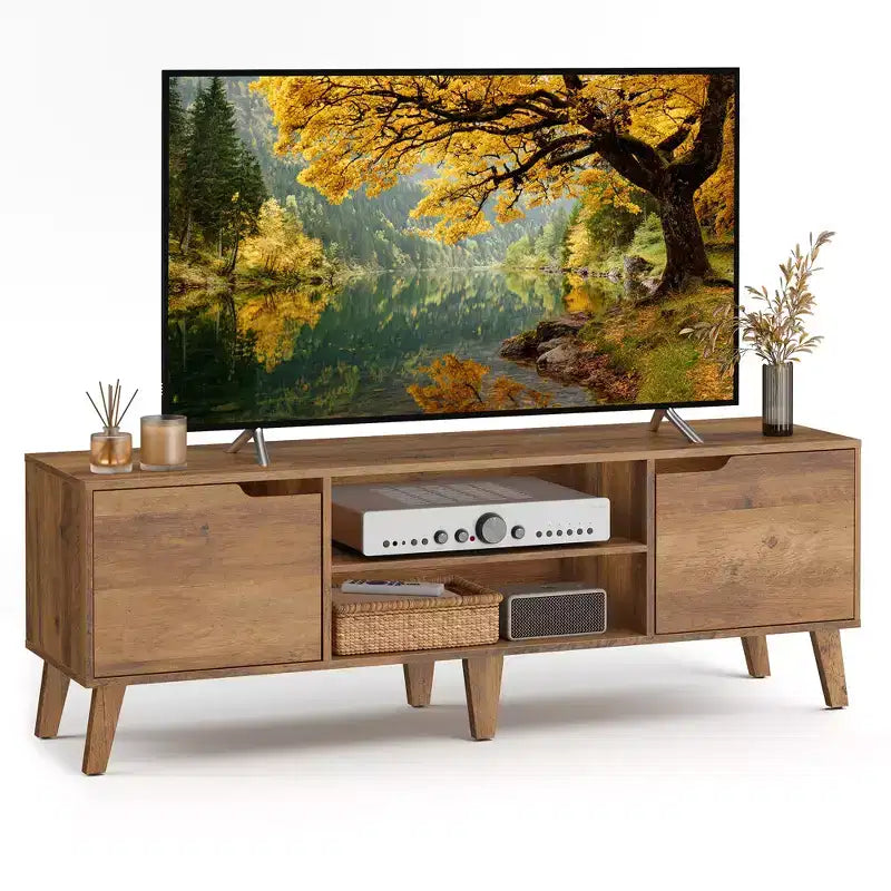 Mobile TV per Televisori da 65 Pollici, Centro di Intrattenimento con Ripiano Regolabile, Tavolino Consolle Media Lungo 147 cm, per Soggiorno, Camera da Letto