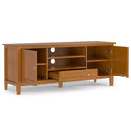 Mobile TV basso di design moderno in legno massello color noce, 183 cm, per TV fino a 80 pollici